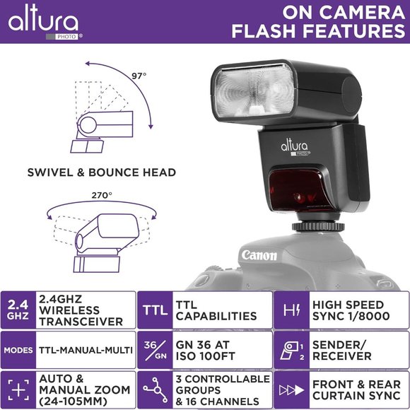 Camera Flash Speedlite Altura Photo Light for Mirrorless and DSLR Camera - Picture 2 of 5